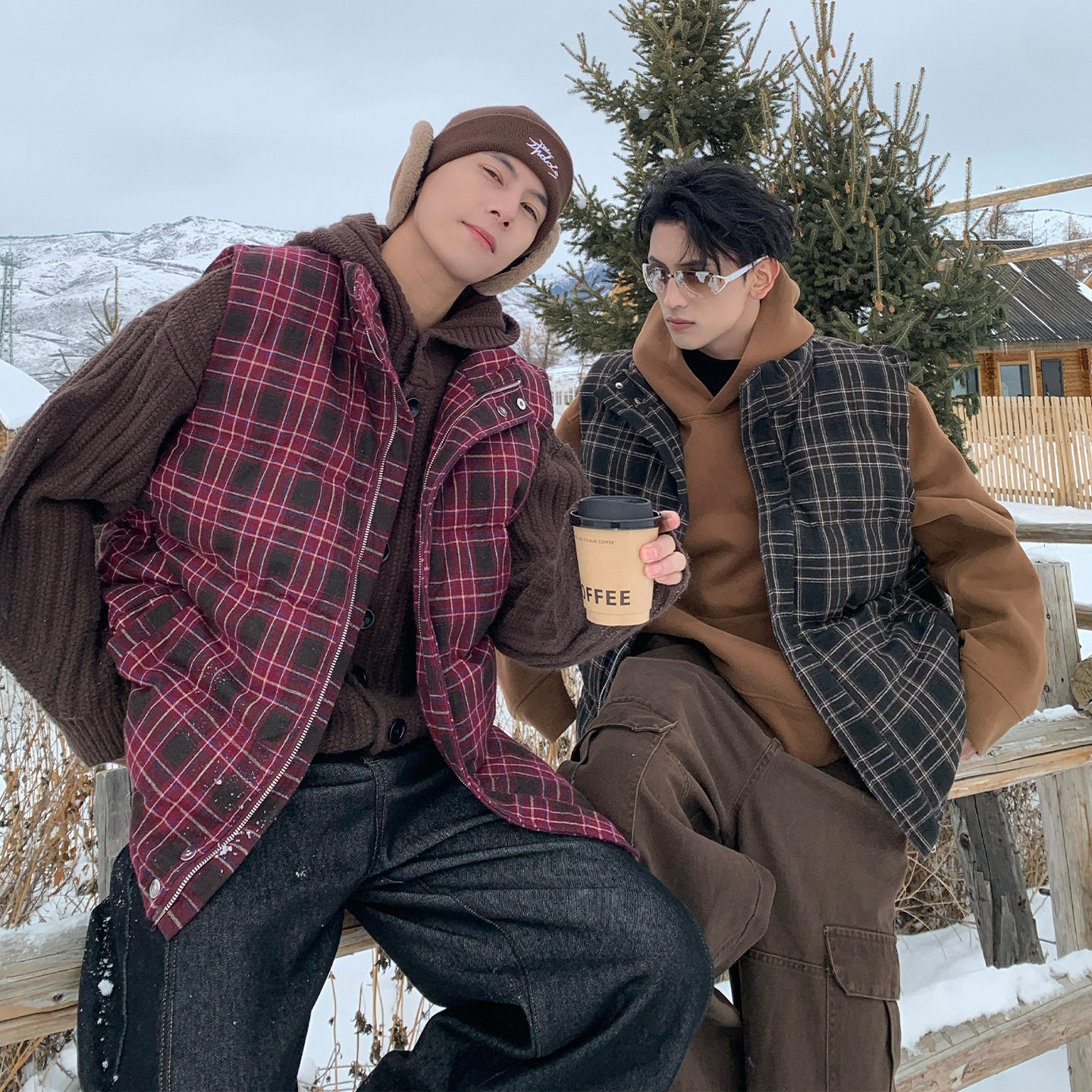 Holocene美式潮牌复古设计感格子无袖马甲男冬季宽松百搭立领外套,男装,常规马甲,淘宝优惠券,粉丝福利购,淘宝优惠卷