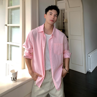 高级宽松休闲长袖 Holocene美式 男时尚 慵懒风条纹衬衫 百搭 潮牌新款