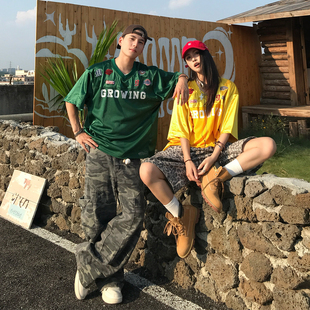 短袖 拼接V领镂空球衣小众设计感百搭款 T恤 潮牌夏季 Holocene美式