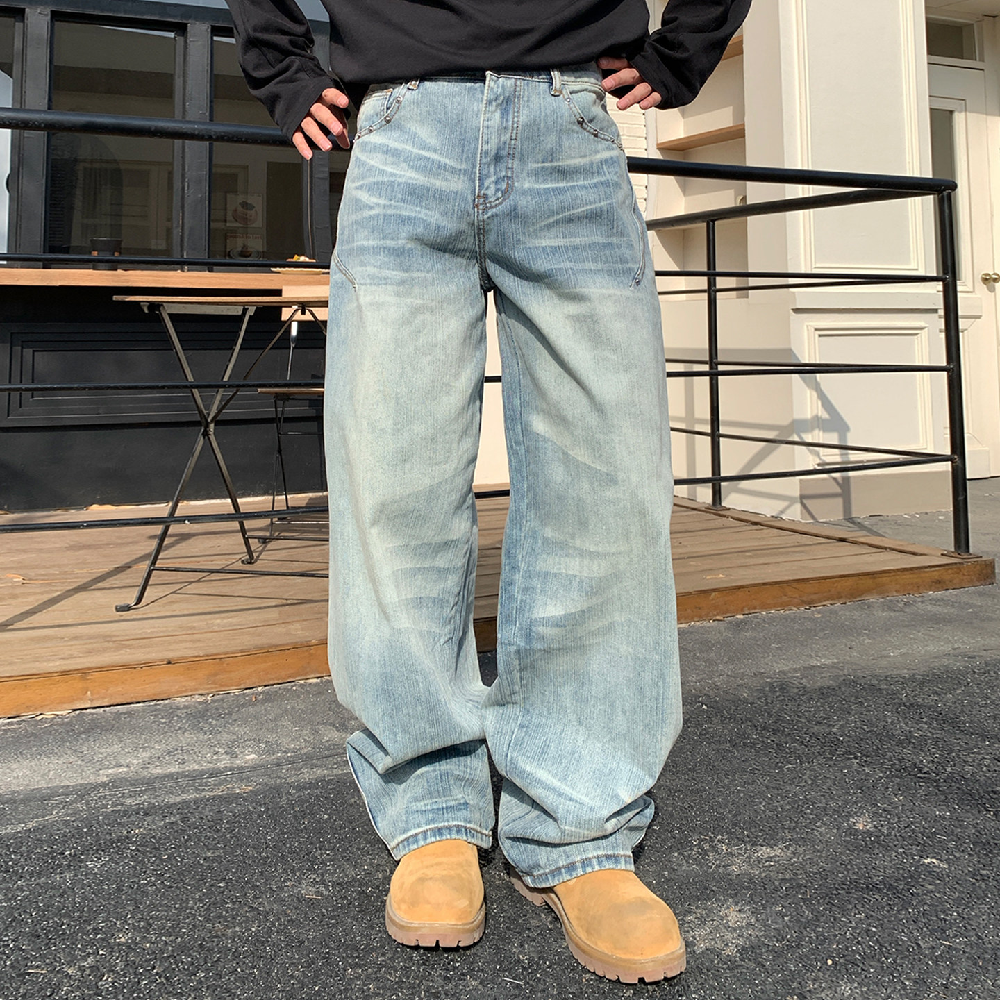 Holocene美式潮牌复古高街重工水洗牛仔裤男冬季宽松显瘦直筒长裤,男装,牛仔裤,淘宝优惠券,粉丝福利购,淘宝优惠卷