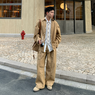 男秋季 套装 慵懒高级感搭配一整套 潮牌复古老钱风衬衫 Holocene美式