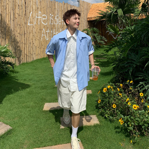 Holocene帅气百搭假两件衬衫男夏