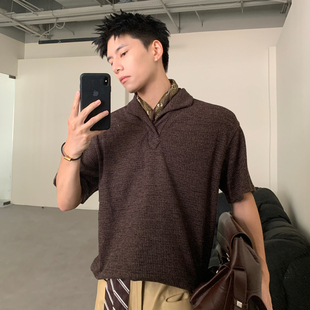 Holocene美潮夏季短袖polo衫高街痞帅高级感百搭T恤男款潮流上衣