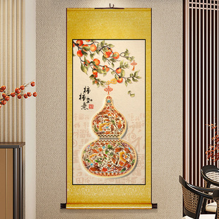葫芦玄关装 客厅过道福禄卷轴字画餐厅书房挂画 饰画柿柿如意新中式