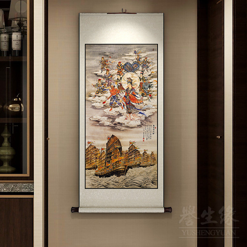 妈祖画像新中式卷轴挂画竖版天上圣母海神像玄关过道装饰画中堂画