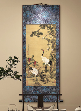 松鹤延年国画 画新中式客厅装饰画 画竖版玄关画 画卷轴挂画 画中