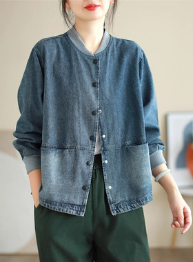 覆古牛仔夹克外套女春秋季2025年新款棒球服宽松大码休闲立领上衣