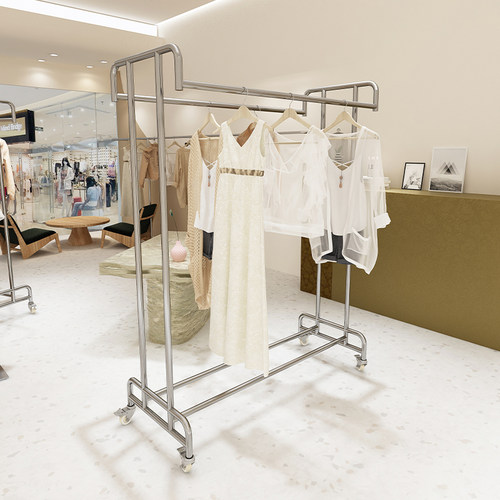 服装店不锈钢展示架双杆双杠挂衣架男女店中岛架陈列架落地架简约