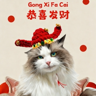 宠物财神爷帽子喜庆红色猫咪财神帽猫头套饰品过年拍照狗狗招财帽