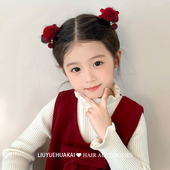 儿童发夹秋冬古风可爱毛球红色新年喜庆发饰女童少女扎头发头饰品