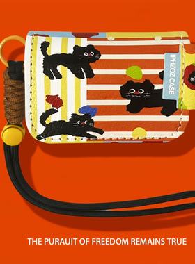 索尼wf1000XM5保护壳sony/索尼WF-1000XM5无线蓝牙耳机保护套黑色卡通猫皮套男女生款yy2963外盒挂绳五代适用