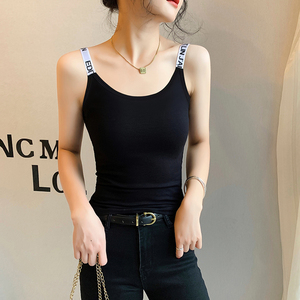 黑色莫代尔带胸垫吊带背心女内搭2024新款春夏遮副乳美背打底上衣