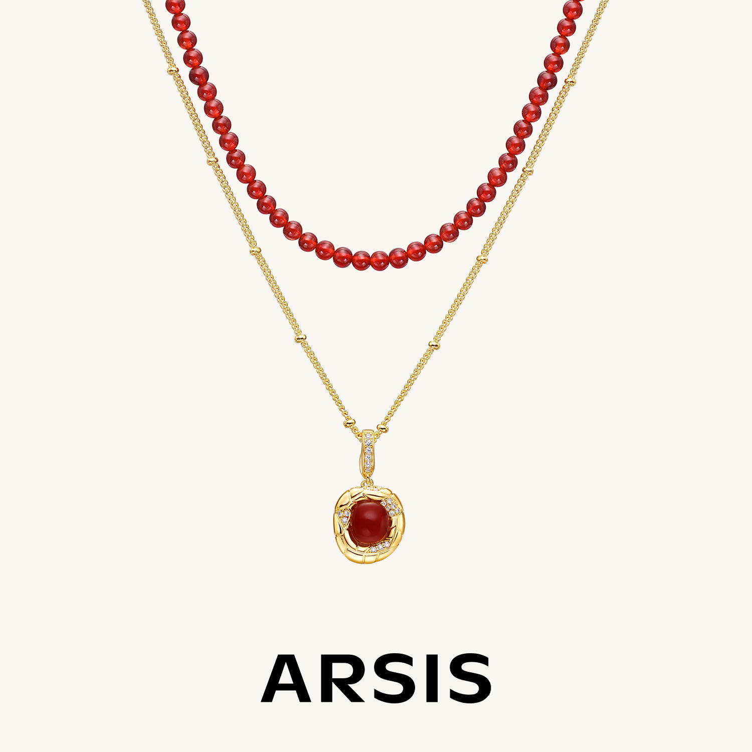ARSIS蛇纹祥瑞双层叠链红色项链