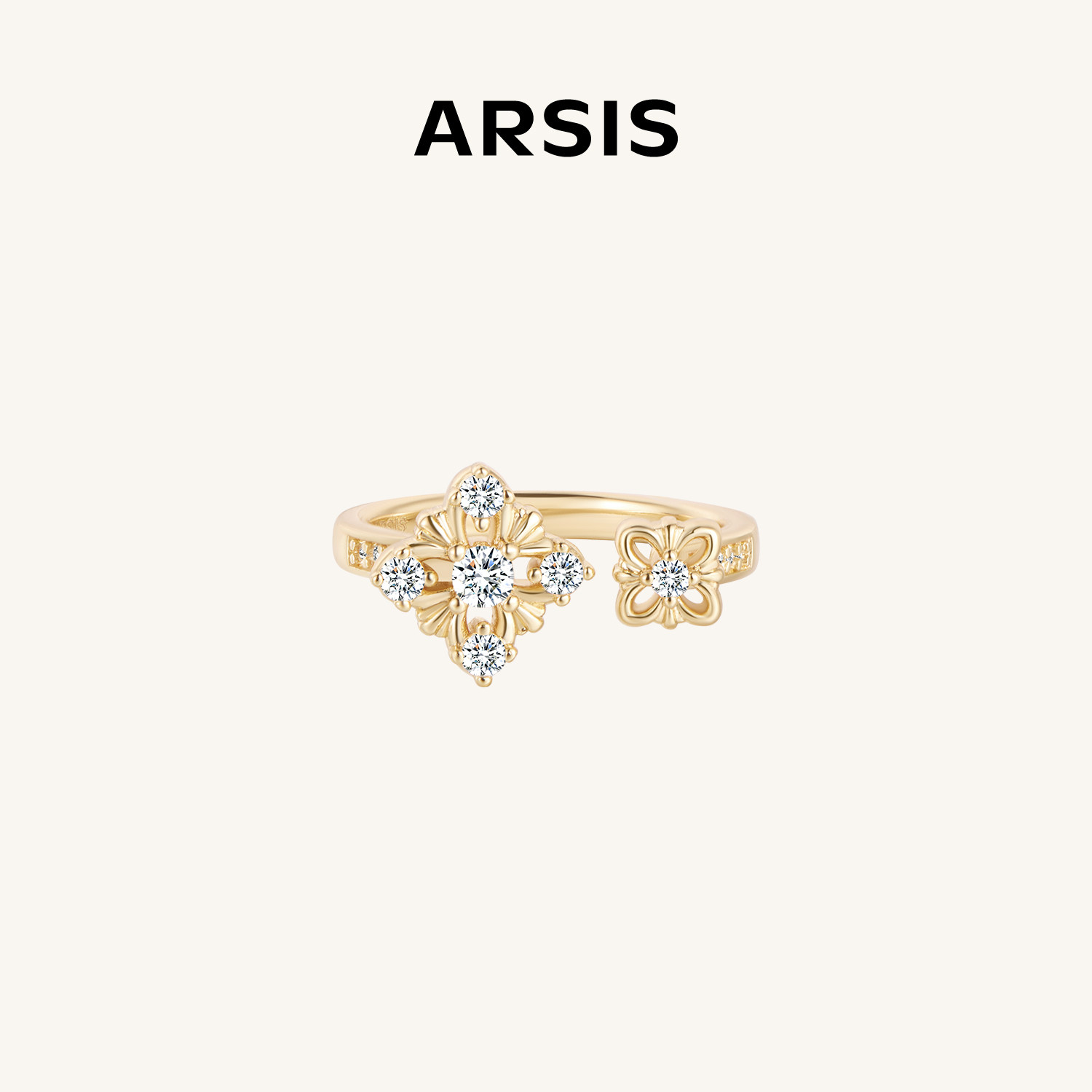 ARSIS卷草纹四叶草开口镂空戒图片