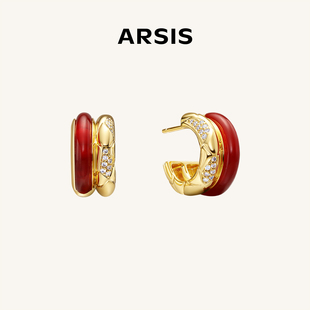 红色耳饰气质新年耳环玛瑙 ARSIS鸿运耳圈耳钉新款 明星同款