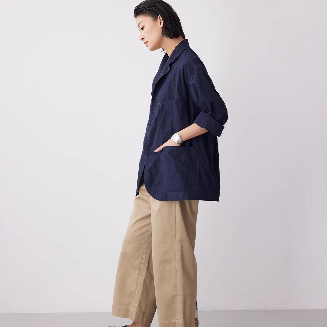 卡其色直筒休闲阔腿裤女2025秋季新款小个子宽松高腰显瘦九分裤