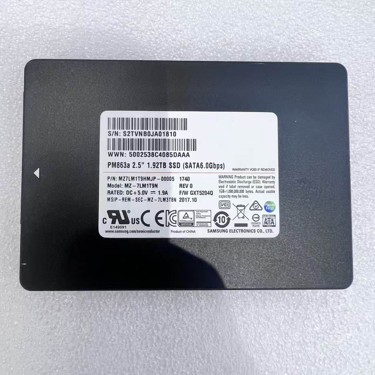 三星 PM863a 1.92TB 企业级 SATA 固态硬盘 MZ7LM1T9HMJP