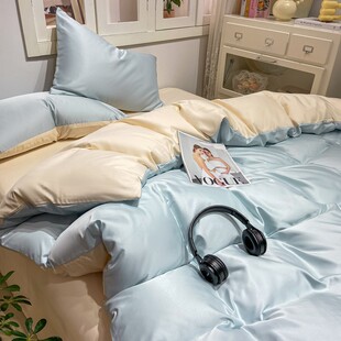 水洗真丝化纤四件套亲肤凉感被套床单床笠款床上用品夏季轻奢冰丝
