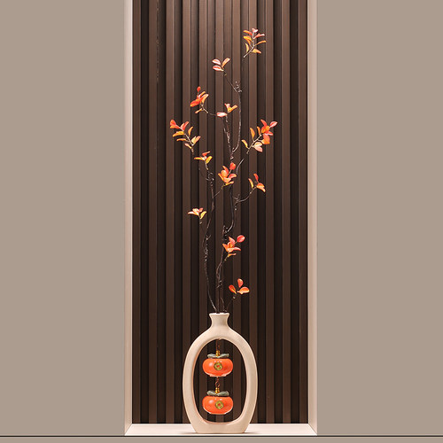 入户屏风好事成双石来运转花瓶摆件客厅电视柜旁细高插花艺装饰品