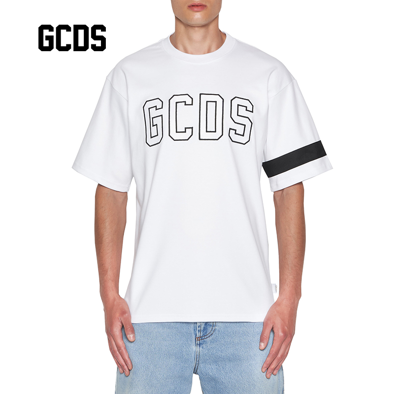 gcds经典logo系列潮牌时尚宽松休闲字母刺绣白短袖t恤