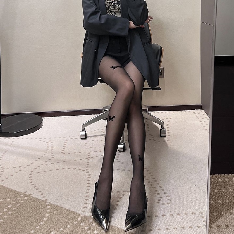 超薄丝袜印花蓝蝴蝶连裤袜