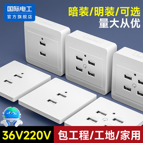 国际电工明装usb充电插座