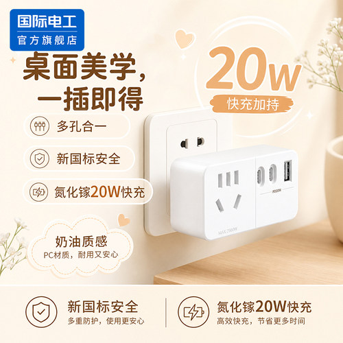 国际电工20W快充USB+TypeC插头