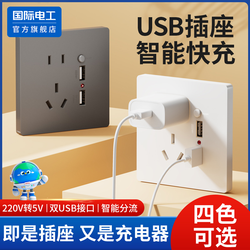 国际电工usb充电插座面板