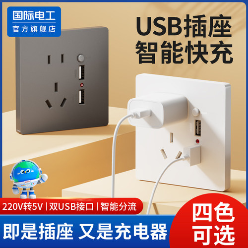 国际电工usb充电插座面板