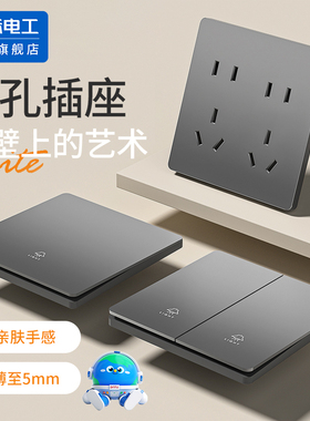 国际电工超薄墙壁开关插座面板86型十孔多孔一开五孔10A家用灰色