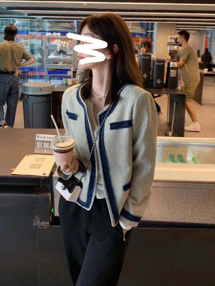 法式复古小香风撞色外套女春秋季新款高级感牛仔拼接气质短款上衣怎么看?