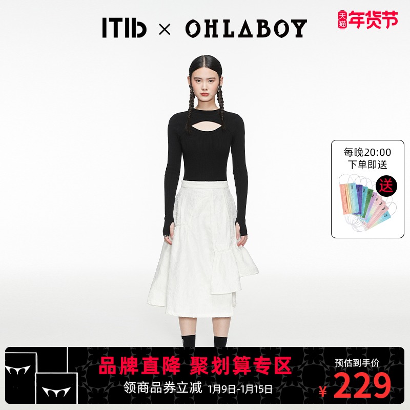 ITIB×OHLABOY by MASHAMA设计师联名 定制提花不规则a字半身裙女