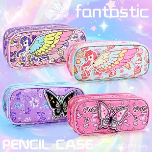 新款紫色独角兽双层笔袋高颜值大容量多功能收纳笔盒学生文具盒