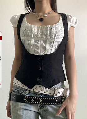 IAEY~ASA同款复古黑色马甲背心排扣收腰显瘦叠穿无袖vintage上衣