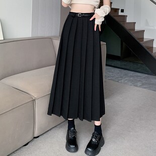 R半裙伞裙褶皱高腰a 百搭垂感西装 新品 百褶半身裙女黑春秋2025新款