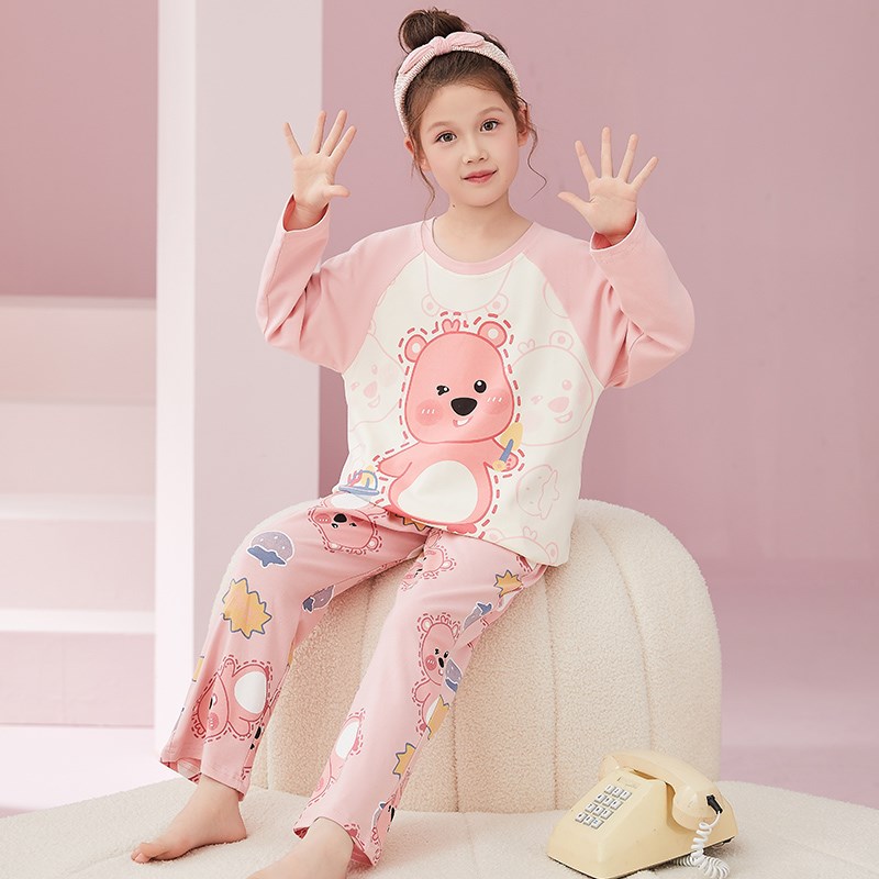 极速loopy睡衣女童春秋纯棉大童薄款长袖秋季N2025新款儿童女孩家
