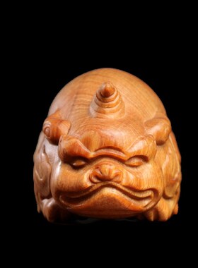 新品天然太行崖柏木招财纳福独角貔貅创意文玩桌T面装饰品手把件