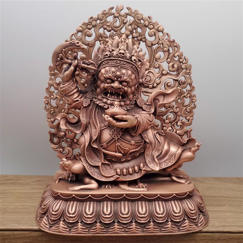 尼泊尔藏传纯铜二臂大黑天护法红铜噶举派佛像红R随身家居摆件供