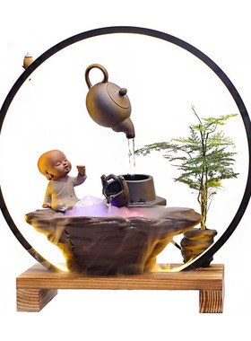 极速悬壶创d意陶瓷循环流水喷泉加湿器家居客厅生财办公室摆件开