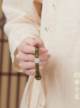 极速绿檀手串竹节手m链节节高升手链女生檀木木质手串男转运珠上