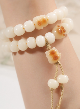 极速炭烧猫爪菩提根手串天然白玉B菩提子佛珠男文玩民族风情侣手