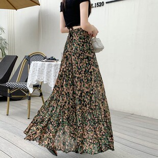 宽松遮跨高腰a字蛋 飘逸碎花裙子女雪纺半身裙B女2025新款 新品 夏季