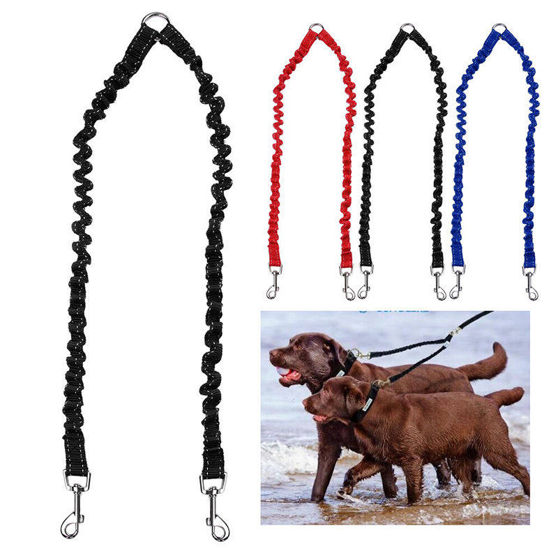 极速Pet Ddog Coupler Leash Double Dog Walking Lead Bungee El