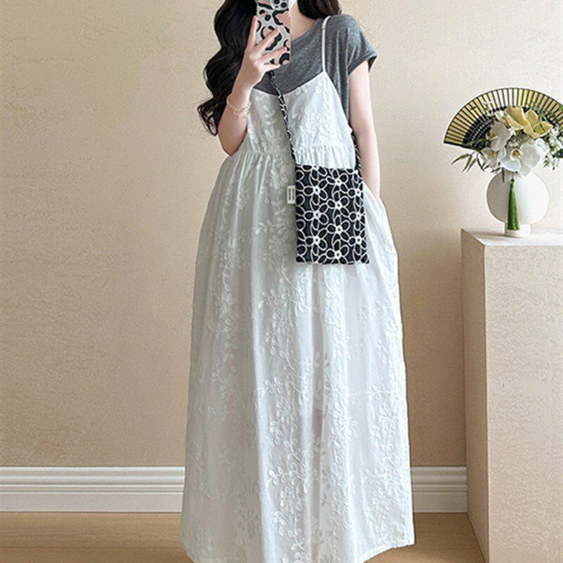 新品孕妇装夏装2025新款连衣裙夏季短袖T恤吊带裙两X件套小个子中