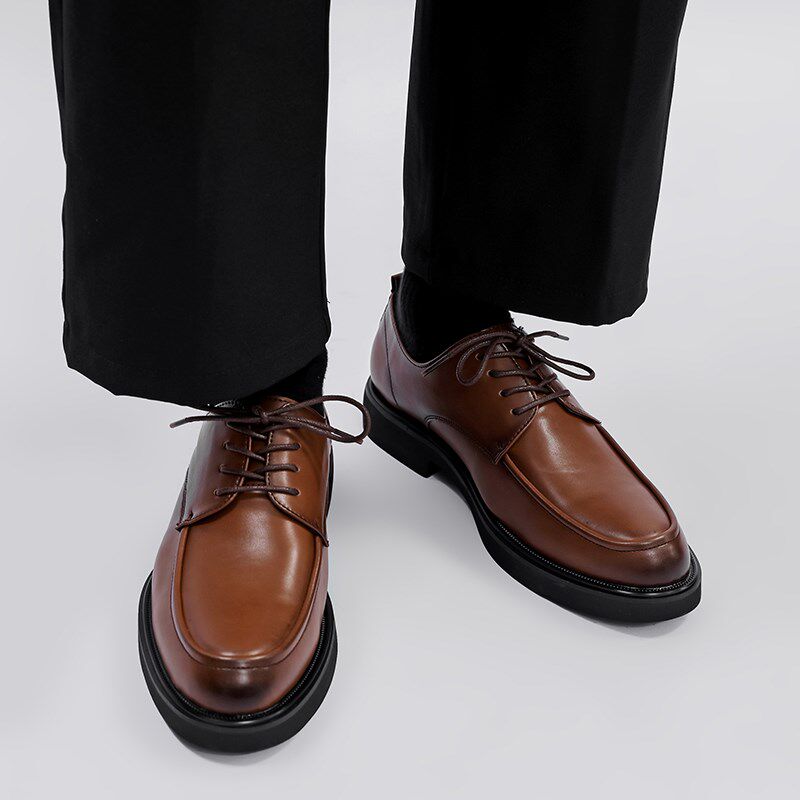 新品棕色皮鞋男士l休闲正装商务内增高英伦鞋子男款夏季西装结婚