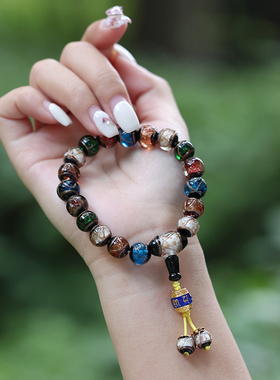 极速香灰琉璃手串女m款古法多宝五色瓷珠单圈男士手链护身符礼物