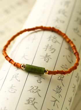 极速喜乐保真细款j橄榄核寿山石手链文艺优雅清新孔雀石招财夏季