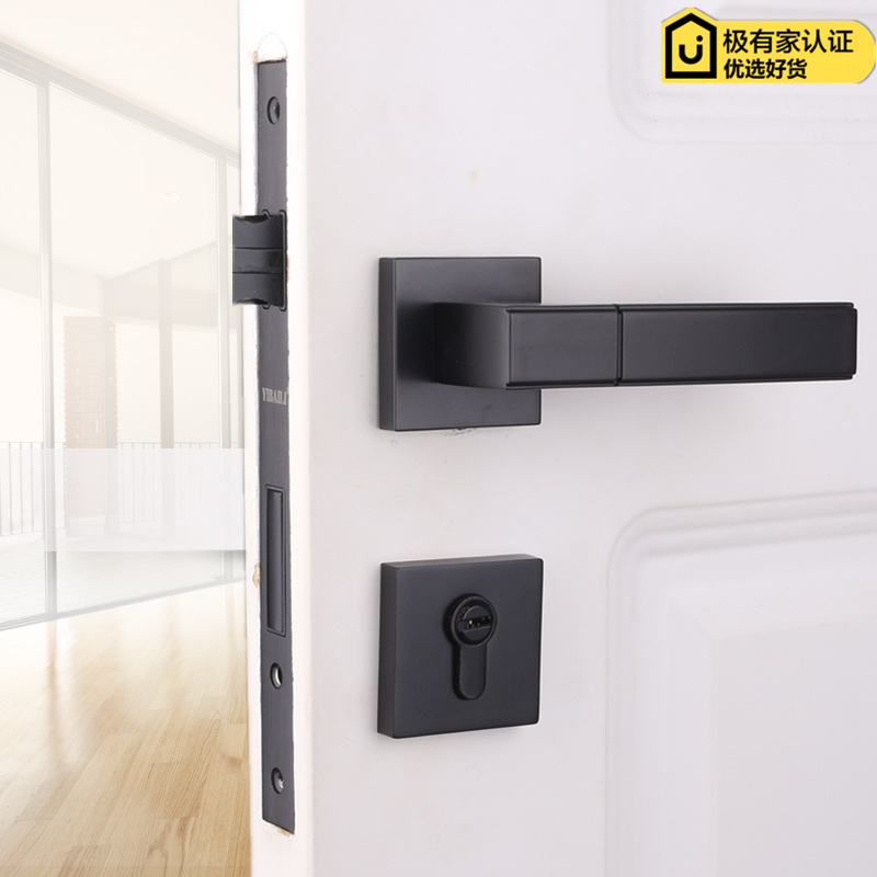 极速依佰利美式门锁黑色室内简约A方形白色门锁北欧式仿古铜静音