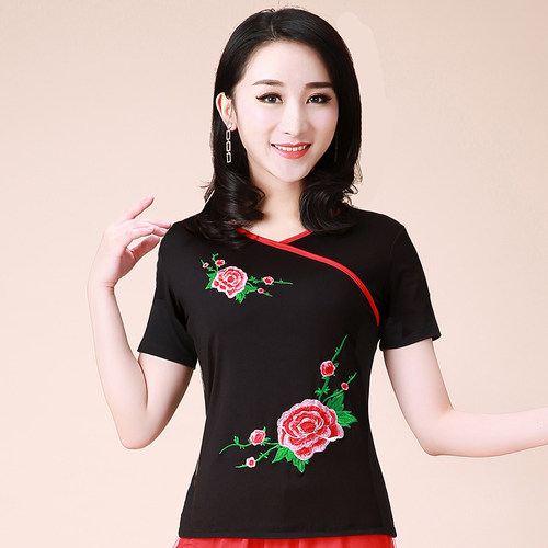 极速富贵牡丹舞蹈衣广场舞t服装新款女民族风跳舞衣服牛奶丝表演