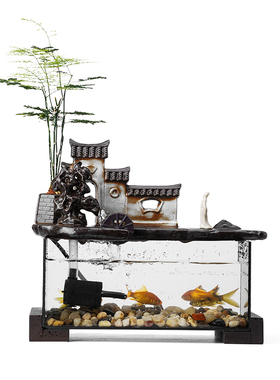 极速鱼缸流水循环招财生财摆件新中式G家居客厅办公室桌面造景开